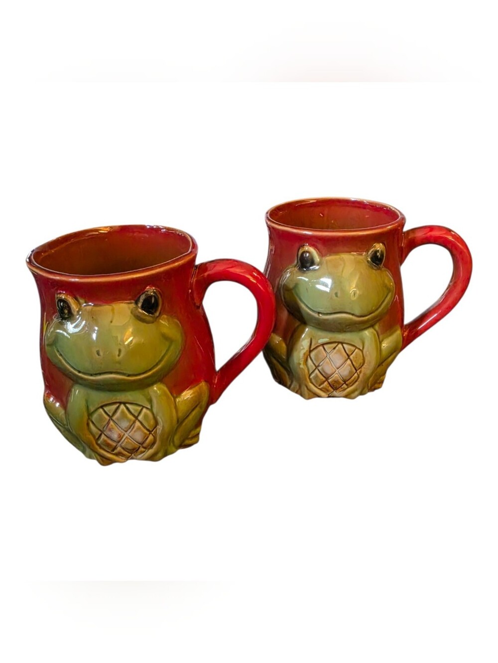 Set Of 2 Midwood 3D Frog Stoneware Pottery Coffee Mugs